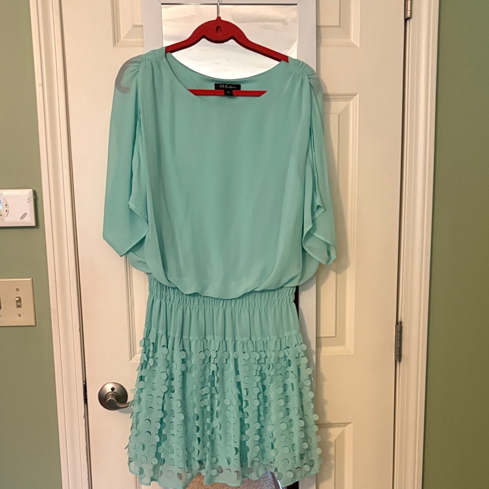 S.L. Fashions Mint Green Chiffon Blouson Dress